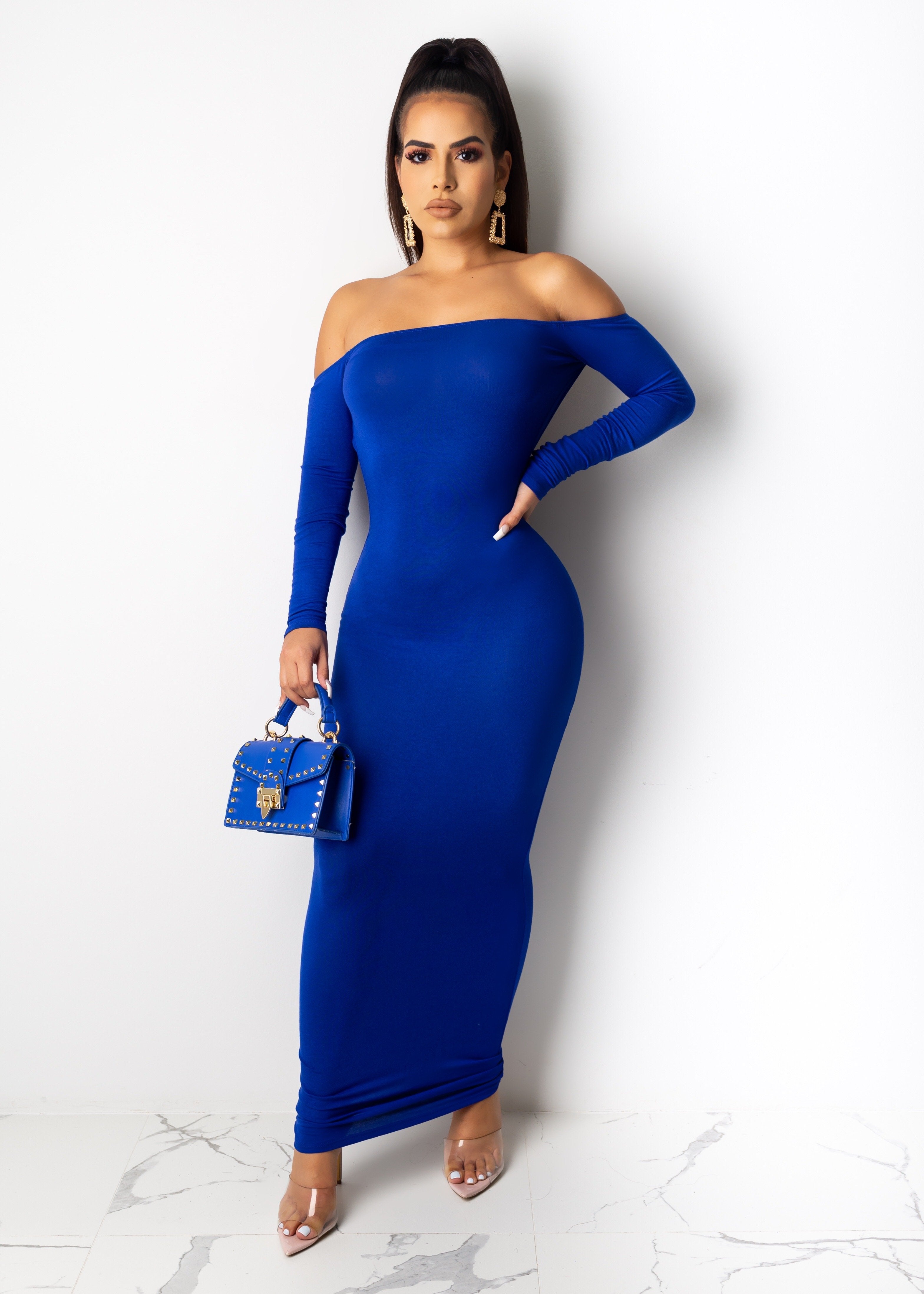 Kylie Royal Blue Long Sleeves Midi Dress